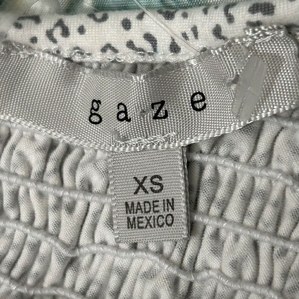 Gaze Peplum Crop Top XS White Gray Animal Print Smocked One Shoulder Ruffle Hem - Picture 8 of 9